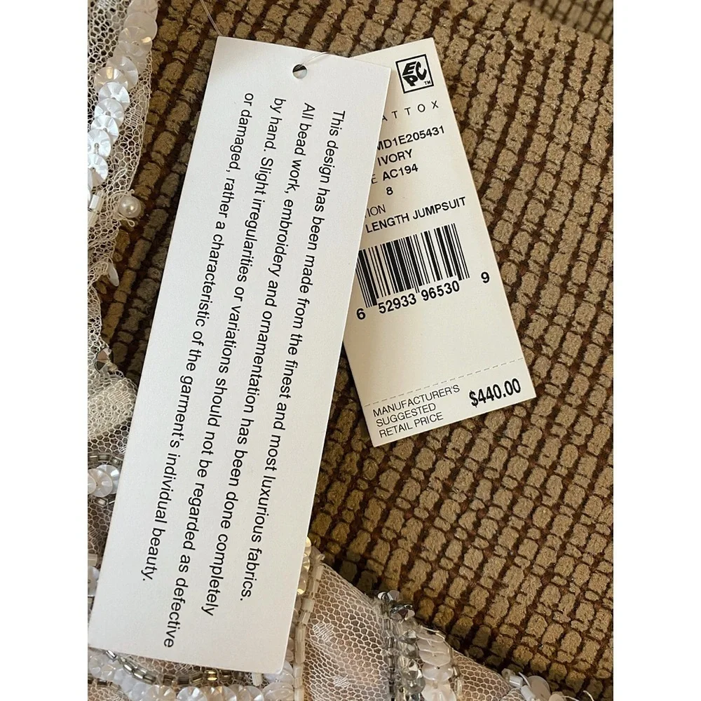 Aidan Mattox Ivory White Sequin Embellished Jumpsuit